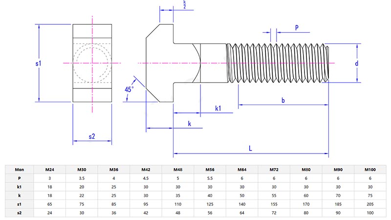 T head bolts with large head